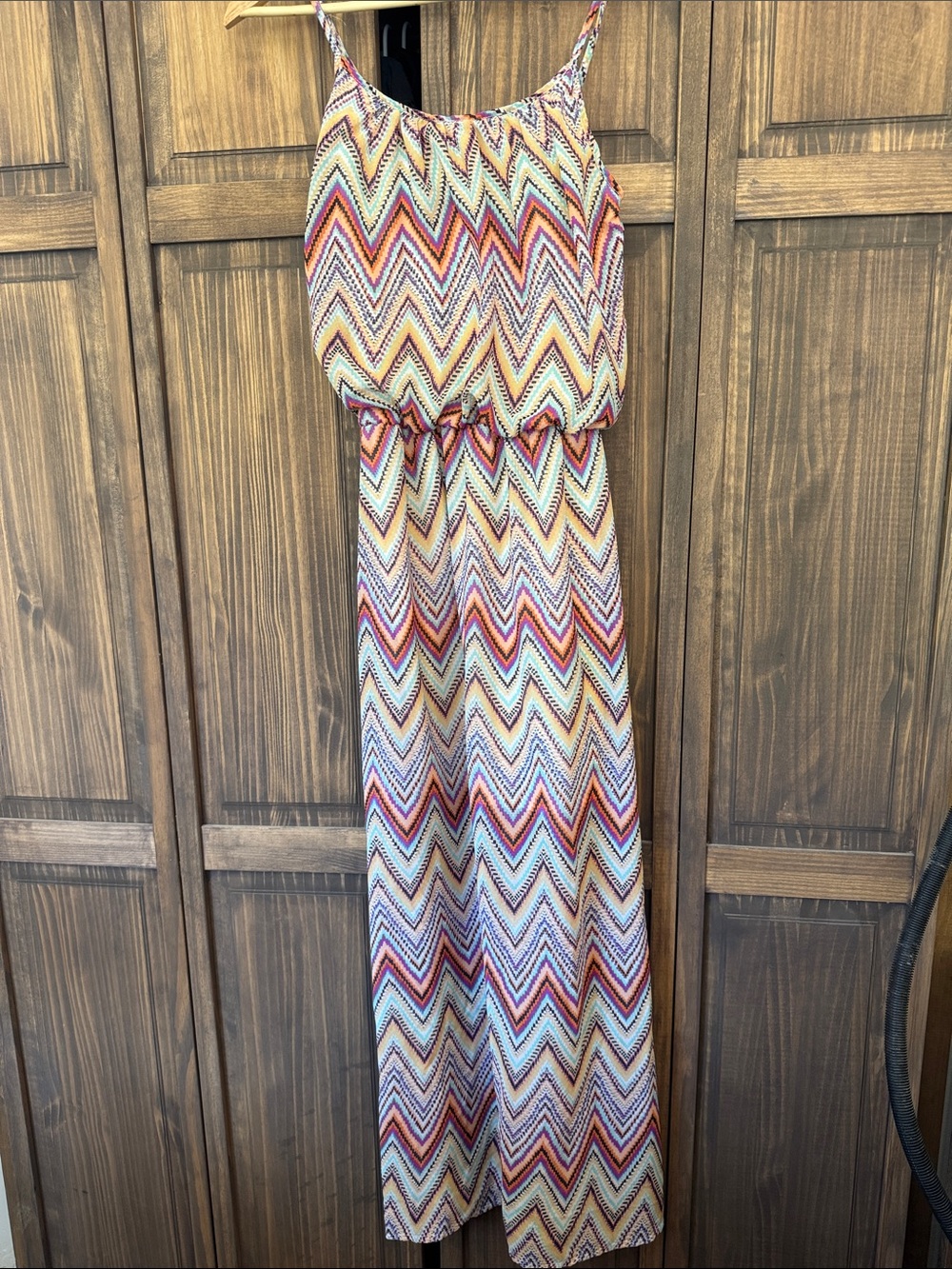 She's Cool Chevron Maxi Dress in Cream, Red, Blue